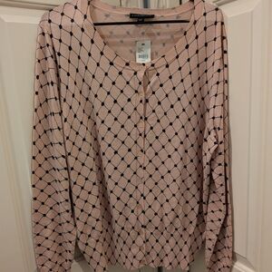 Lane Bryant Pink and Black Diamond Pattern Cardigan